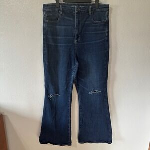 American Eagle Curvy Highest Rise Flare‎ Jeans Dark Wash Distressed Womens 20
